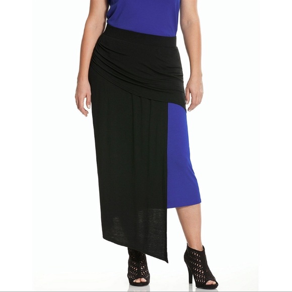 Lane Bryant Dresses & Skirts - Lane Bryant Maxi Skirt Black Blue Asymmetrical Hem, Size 18/20